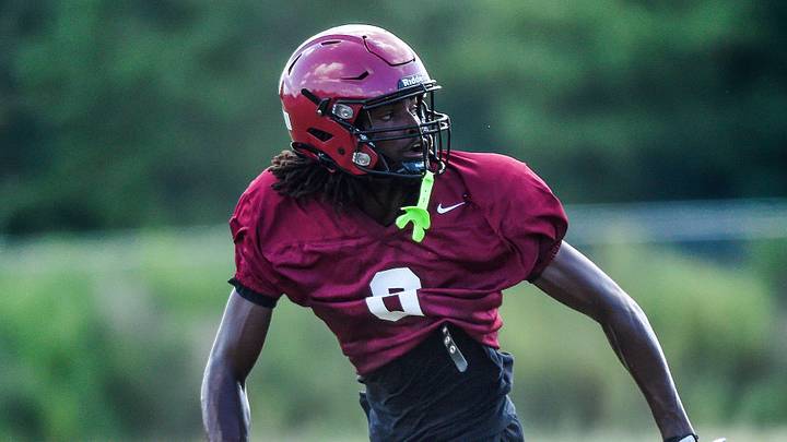 DeShawn Hall runs pass routes during Prattville High School football 