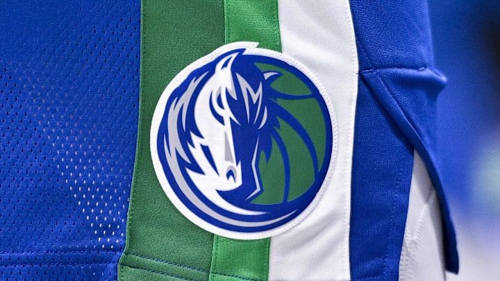 Nov 12, 2022; Dallas, Texas, USA; A view of the Dallas Mavericks logo during the game between the Dallas Mavericks and the Portland Trail Blazers at the American Airlines Center. Mandatory Credit: Jerome Miron-Imagn Images