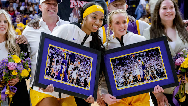 LSU women's basketball stars Angel Reese and Hailey Van Lith on Senior Night. 