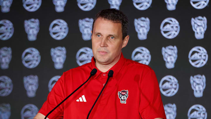 NC State head coach Will Wade addresses the media at ACC Tipoff on Wednesday, Oct. 8, 2025.