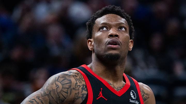Jan 14, 2026; Indianapolis, Indiana, USA; Toronto Raptors guard Alijah Martin (55) in the first half against the Indiana Pacers at Gainbridge Fieldhouse. Mandatory Credit: Trevor Ruszkowski-Imagn Images