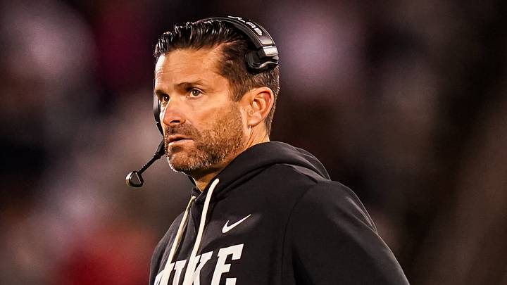 Nov 8, 2025; East Hartford, Connecticut, USA; Duke Blue Devils head coach Manny Diaz watches from the sideline as they take on the UConn Huskies at Pratt & Whitney Stadium at Rentschler Field. Mandatory Credit: David Butler II-Imagn Images Nov 8, 2025; East Hartford, Connecticut, USA; Duke Blue Devils head coach Manny Diaz watches from the sideline as they take on the UConn Huskies at Pratt & Whitney Stadium at Rentschler Field. Mandatory Credit: David Butler II-Imagn Images