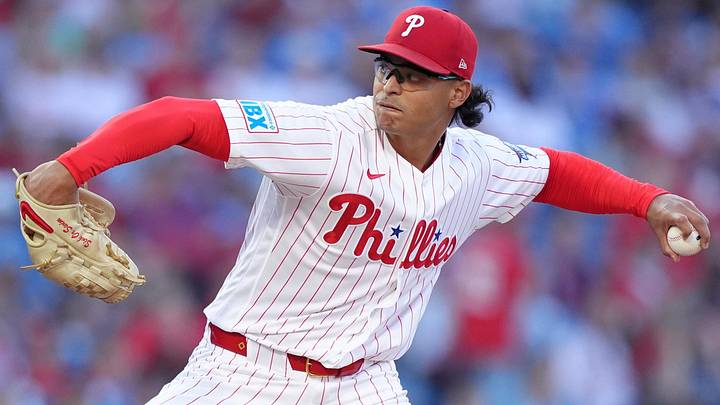 Jun 16, 2026; Philadelphia, Pennsylvania, USA; Philadelphia Phillies starting pitcher Jesus Luzardo (44) throws a pitch against the Miami Marlins in the second inning at Citizens Bank Park.