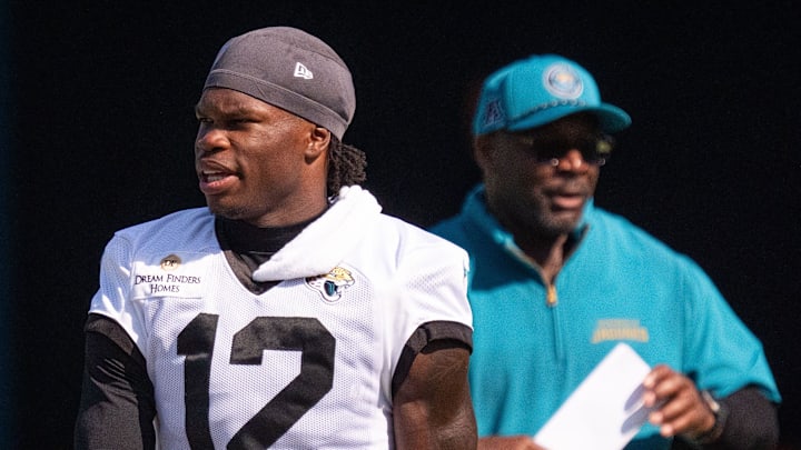 Jacksonville Jaguars wide receiver Travis Hunter (12) walks off the field after the Jacksonville Jaguars’ 18th and final training camp practice at Miller Electric Center in Jacksonville, Fla. Wednesday August 20, 2025. [Doug Engle/Florida Times-Union]