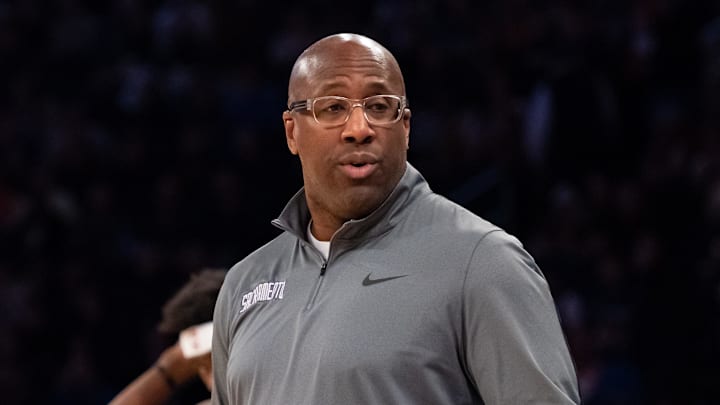 Sacramento Kings head coach Mike Brown looks on during the second quarter against the New York Knicks. Mandatory Credit: John Jones-Imagn Images