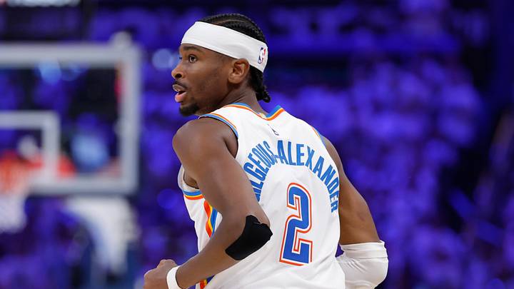 May 26, 2026; Oklahoma City, Oklahoma, USA; Oklahoma City Thunder guard Shai Gilgeous-Alexander (2) reacts after a play during the third quarter against the San Antonio Spurs in game five of the western conference finals for the 2026 NBA playoffs at Paycom Center. Mandatory Credit: Alonzo Adams-Imagn Images May 26, 2026; Oklahoma City, Oklahoma, USA; Oklahoma City Thunder guard Shai Gilgeous-Alexander (2) reacts after a play during the third quarter against the San Antonio Spurs in game five of the western conference finals for the 2026 NBA playoffs at Paycom Center. Mandatory Credit: Alonzo Adams-Imagn Images