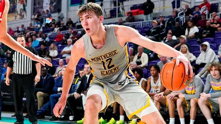 Montverde Academy forward Trent Sisley (12) handles the ball during the City of Palms Classic at Suncoast Credit Union Arena in Fort Myers, Fla., on Wednesday, Dec. 18, 2024. Montverde Academy forward Trent Sisley (12) handles the ball during the City of Palms Classic at Suncoast Credit Union Arena in Fort Myers, Fla., on Wednesday, Dec. 18, 2024.