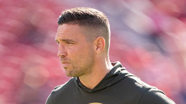November 9, 2025; Santa Clara, California, USA; Los Angeles Rams defensive coordinator Chris Shula before the game against the San Francisco 49ers at Levi's Stadium. Mandatory Credit: Kyle Terada-Imagn Images