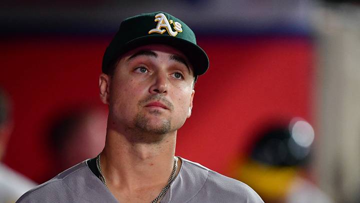 May 18, 2026; Anaheim, California, USA; Athletics pitcher J.T. Ginn (35) waits during the seventh inning against the Los Angeles Angels at Angel Stadium. Mandatory Credit: Gary A. Vasquez-Imagn Images May 18, 2026; Anaheim, California, USA; Athletics pitcher J.T. Ginn (35) waits during the seventh inning against the Los Angeles Angels at Angel Stadium. Mandatory Credit: Gary A. Vasquez-Imagn Images