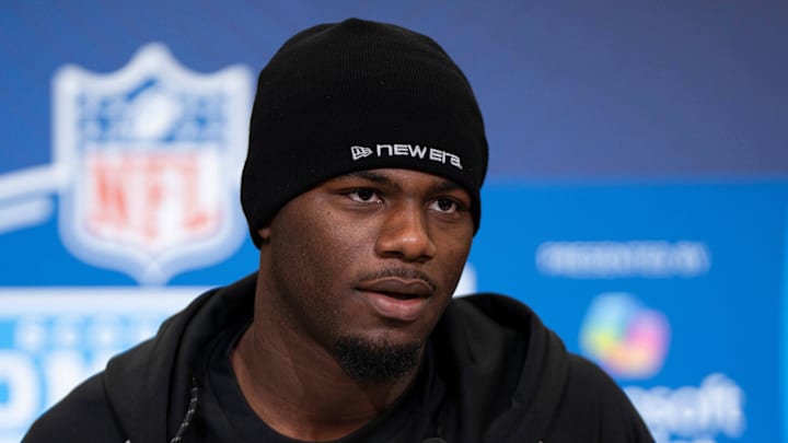 LSU defensive back AJ Haulcy speaks to members of the media during the NFL Combine