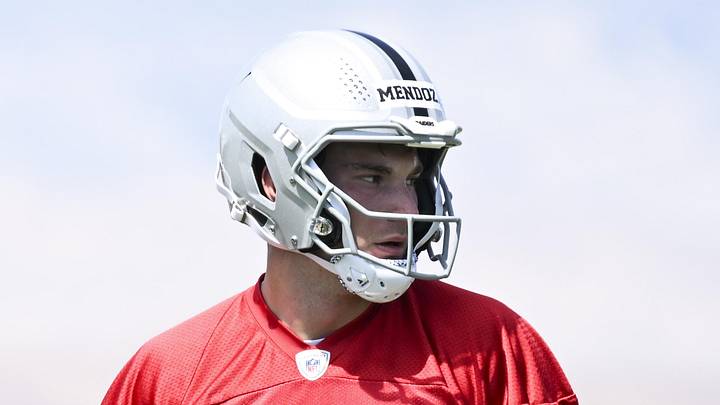 May 2, 2026; Henderson, NV, USA; Las Vegas Raiders quarterback Fernando Mendoza (15) runs through a drill during a Rookie Minicamp at Intermountain Health Performance Center. Mandatory Credit: Candice Ward-Imagn Images May 2, 2026; Henderson, NV, USA; Las Vegas Raiders quarterback Fernando Mendoza (15) runs through a drill during a Rookie Minicamp at Intermountain Health Performance Center. Mandatory Credit: Candice Ward-Imagn Images