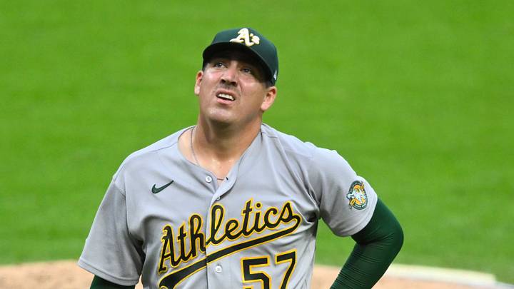 Sep 19, 2026; Cleveland, Ohio, USA; Athletics starting pitcher Jacob Lopez (57) walks to the dugout at the end of the first inning against the Cleveland Guardians at Progressive Field. Mandatory Credit: David Richard-Imagn Images Sep 19, 2026; Cleveland, Ohio, USA; Athletics starting pitcher Jacob Lopez (57) walks to the dugout at the end of the first inning against the Cleveland Guardians at Progressive Field. Mandatory Credit: David Richard-Imagn Images
