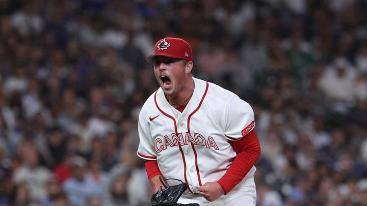 Houston, TX, United States; Canada relief pitcher Matt Wilkinson (35) reacts during the eighth inning against the United States during a quarterfinal game of the 2026 World Baseball Classic at Daikin Park. Mandatory Credit: Troy Taormina-Imagn Images Houston, TX, United States; Canada relief pitcher Matt Wilkinson (35) reacts during the eighth inning against the United States during a quarterfinal game of the 2026 World Baseball Classic at Daikin Park. Mandatory Credit: Troy Taormina-Imagn Images