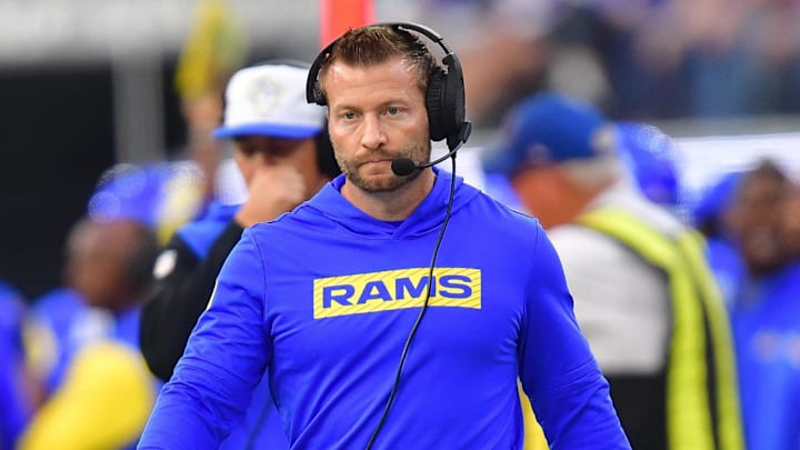 Dec 8, 2024; Inglewood, California, USA; Los Angeles Rams head coach Sean McVay watches game action against the Buffalo Bills during the second half at SoFi Stadium. Mandatory Credit: Gary A. Vasquez-Imagn Images Dec 8, 2024; Inglewood, California, USA; Los Angeles Rams head coach Sean McVay watches game action against the Buffalo Bills during the second half at SoFi Stadium. Mandatory Credit: Gary A. Vasquez-Imagn Images