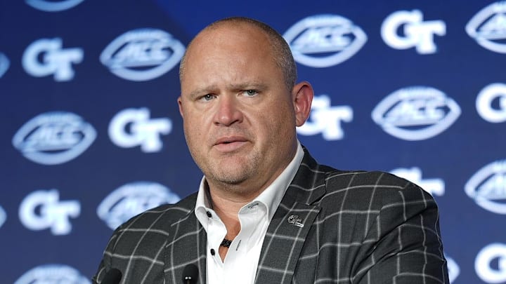 Jul 23, 2025; Charlotte, NC, USA; Georgia Tech Head Coach Brent Key answers questions from the media during ACC Media days at Hilton Charlotte Uptown. Mandatory Credit: Jim Dedmon-Imagn Images Jul 23, 2025; Charlotte, NC, USA; Georgia Tech Head Coach Brent Key answers questions from the media during ACC Media days at Hilton Charlotte Uptown. Mandatory Credit: Jim Dedmon-Imagn Images