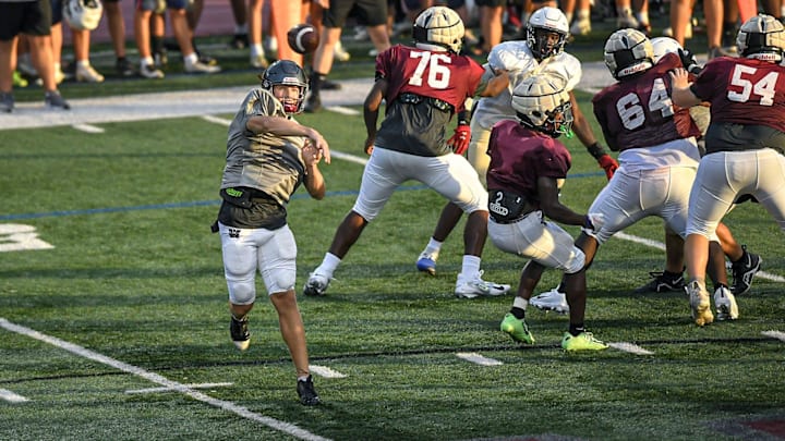 South Carolina football quarterback commitment Cutter Woods during a preseason scrimmage with his Westside High School team