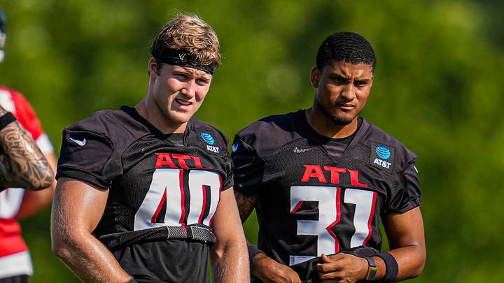 Atlanta Falcons linebacker JD Bertrand (40) and safety Xavier Watts Atlanta Falcons linebacker JD Bertrand (40) and safety Xavier Watts