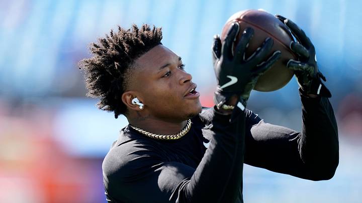 Oct 26, 2025; Charlotte, North Carolina, USA; Carolina Panthers wide receiver Jimmy Horn Jr. (15) warms up before a game against the Buffalo Bills at Bank of America Stadium. Oct 26, 2025; Charlotte, North Carolina, USA; Carolina Panthers wide receiver Jimmy Horn Jr. (15) warms up before a game against the Buffalo Bills at Bank of America Stadium.