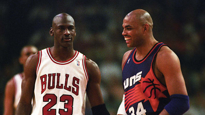 Michael Jordan and Charles Barkley during the 1993 NBA Finals in Chicago.
