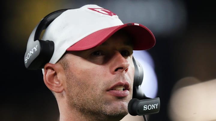 Arizona Cardinals head coach Jonathan Gannon watches from the sidelines as they play against the Las Vegas Raiders at State Farm Stadium in Glendale, on Aug. 23, 2025. Arizona Cardinals head coach Jonathan Gannon watches from the sidelines as they play against the Las Vegas Raiders at State Farm Stadium in Glendale, on Aug. 23, 2025.