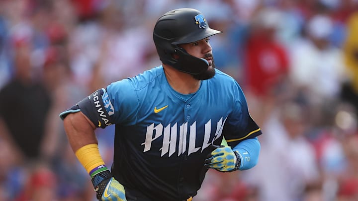 Philadelphia Phillies outfielder Kyle Schwarber hits a home run.