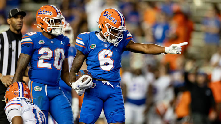 Florida Gators wide receiver Andy Jean (6) gestures for a first down during the second half during the Florida Gators Orange and Blue Spring Game at Steve Spurrier Field at Ben Hill Griffin Stadium in Gainesville, FL on Thursday, April 13, 2023. [Matt Pendleton/Gainesville Sun]

Ncaa Football Florida Gators Orange Blue Spring Game