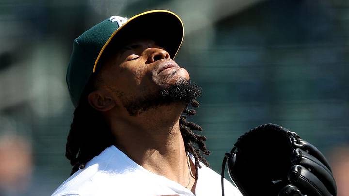 Aug 31, 2025; West Sacramento, California, USA; Athletics pitcher Eduarniel Nunez (54) reacts after retiring the side against the Texas Rangers during the seventh inning at Sutter Health Park. Mandatory Credit: Dennis Lee-Imagn Images Aug 31, 2025; West Sacramento, California, USA; Athletics pitcher Eduarniel Nunez (54) reacts after retiring the side against the Texas Rangers during the seventh inning at Sutter Health Park. Mandatory Credit: Dennis Lee-Imagn Images