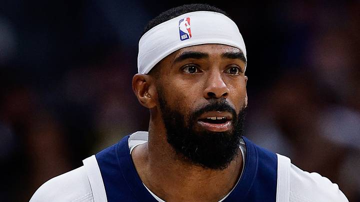 Apr 27, 2026; Denver, Colorado, USA; Minnesota Timberwolves guard Mike Conley (10) dribbles the ball up court in the first quarter against the Denver Nuggets during game five of the first round of the 2026 NBA Playoffs at Ball Arena. Mandatory Credit: Isaiah J. Downing-Imagn Images