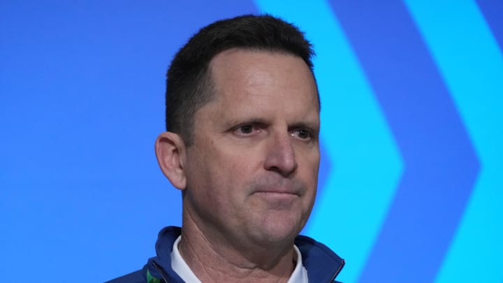 Feb 28, 2023; Indianapolis, IN, USA; Denver Broncos general manager George Paton during the NFL combine at the Indiana Convention Center. Mandatory Credit: Kirby Lee-Imagn Images Feb 28, 2023; Indianapolis, IN, USA; Denver Broncos general manager George Paton during the NFL combine at the Indiana Convention Center. Mandatory Credit: Kirby Lee-Imagn Images