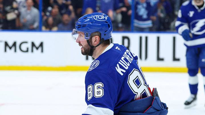 Apr 21, 2026; Tampa, Florida, USA; Tampa Bay Lightning right wing Nikita Kucherov (86) reacts after scoring a goal against the Montreal Canadiens in the third period during game two of the first round of the 2026 Stanley Cup Playoffs at Benchmark International Arena. Mandatory Credit: Nathan Ray Seebeck-Imagn Images Apr 21, 2026; Tampa, Florida, USA; Tampa Bay Lightning right wing Nikita Kucherov (86) reacts after scoring a goal against the Montreal Canadiens in the third period during game two of the first round of the 2026 Stanley Cup Playoffs at Benchmark International Arena. Mandatory Credit: Nathan Ray Seebeck-Imagn Images