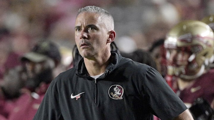 Oct 5, 2024; Tallahassee, Florida, USA; Florida State Seminoles head coach Mike Norvell during the second half against the Clemson Tigers at Doak S. Campbell Stadium. Mandatory Credit: Melina Myers-Imagn Images