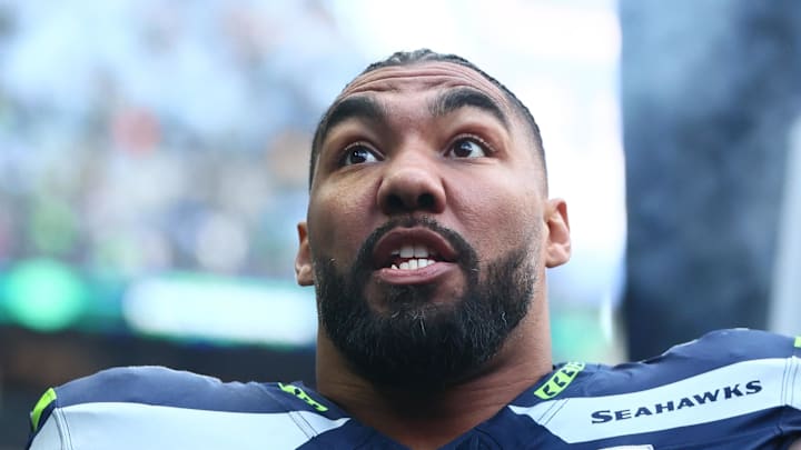 Seattle Seahawks defensive end Leonard Williams enters the field before the NFC Championship Game.