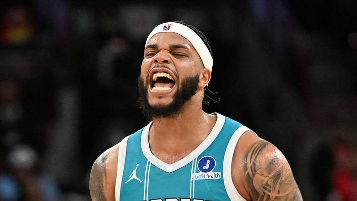 Chicago, Illinois, USA; Charlotte Hornets forward Miles Bridges (0) reacts against the Chicago Bulls during the second half at United Center on Jan 3, 2026. Chicago, Illinois, USA; Charlotte Hornets forward Miles Bridges (0) reacts against the Chicago Bulls during the second half at United Center on Jan 3, 2026.