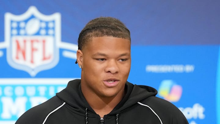 Clemson defensive lineman Peter Woods speaks during the 2026 NFL Scouting Combine