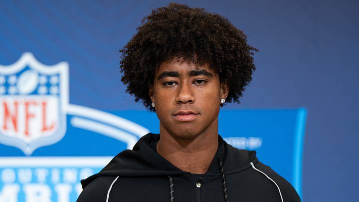 Feb 27, 2026; Indianapolis, IN, USA; Southern California wideout Ja'Kobi Lane (WO27) speaks to members of the media during the NFL Combine at the Indiana Convention Center. Mandatory Credit: Jacob Musselman-Imagn Images Feb 27, 2026; Indianapolis, IN, USA; Southern California wideout Ja'Kobi Lane (WO27) speaks to members of the media during the NFL Combine at the Indiana Convention Center. Mandatory Credit: Jacob Musselman-Imagn Images