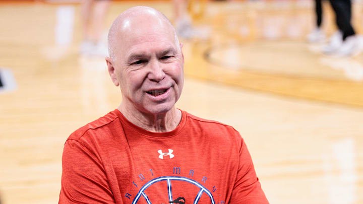 Mar 18, 2026; Oklahoma City, OK, USA; Saint Mary's Gaels head coach Randy Bennett speaks to reporters during a practice session ahead of the first round of the men's 2026 NCAA Tournament at Paycom Center. Mandatory Credit: William Purnell-Imagn Images Mar 18, 2026; Oklahoma City, OK, USA; Saint Mary's Gaels head coach Randy Bennett speaks to reporters during a practice session ahead of the first round of the men's 2026 NCAA Tournament at Paycom Center. Mandatory Credit: William Purnell-Imagn Images
