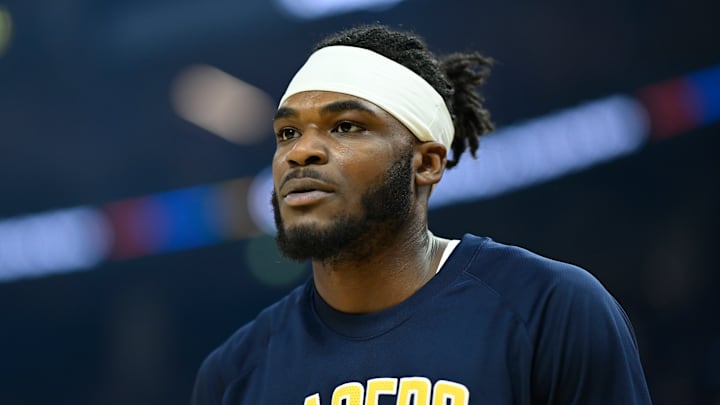 Indiana Pacers forward Jarace Walker (5) before a game against the Golden State Warriors. Indiana Pacers forward Jarace Walker (5) before a game against the Golden State Warriors.