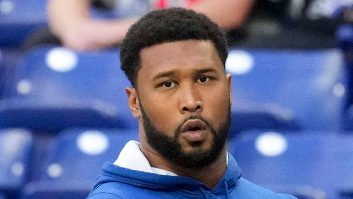 Indianapolis Colts defensive tackle Deforest Buckner warms up Indianapolis Colts defensive tackle Deforest Buckner warms up