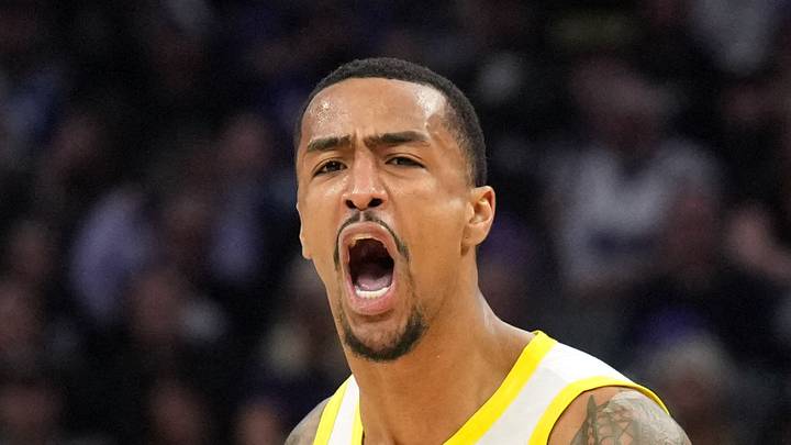Nov 16, 2024; Sacramento, California, USA; Utah Jazz forward John Collins (20) reacts after scoring against the Sacramento Kings during the third quarter at Golden 1 Center. Mandatory Credit: Darren Yamashita-Imagn Images