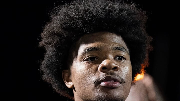 Antioch's Andre Adams (10) listens to Antioch Coach Arcentae Broome after their win over FRA after their game at Antioch High School in Antioch, Tenn., Thursday, Oct. 9, 2025. Both teams entered the contest undefeated on the season, but only Antioch remained that way after their 64-62 win.  