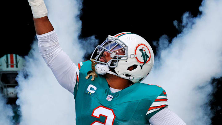 Dec 21, 2025; Miami Gardens, Florida, USA; Miami Dolphins linebacker Bradley Chubb (2) runs on the field at the start of the game against the Cincinnati Bengals at Hard Rock Stadium. Mandatory Credit: Nathan Ray Seebeck-Imagn Images