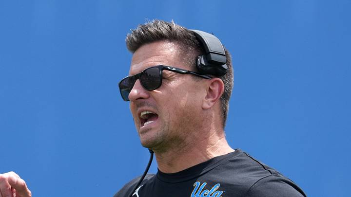 May 2, 2026; Pasadena, CA, USA; UCLA Bruins coach Bob Chesney reacts during the spring game at Rose Bowl. Mandatory Credit: Kirby Lee-Imagn Images May 2, 2026; Pasadena, CA, USA; UCLA Bruins coach Bob Chesney reacts during the spring game at Rose Bowl. Mandatory Credit: Kirby Lee-Imagn Images