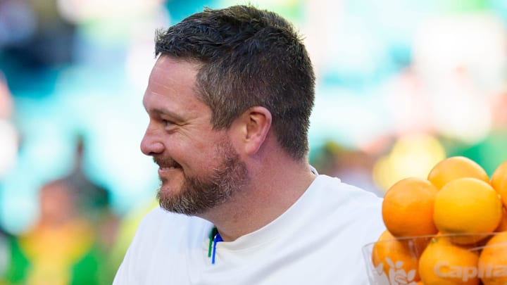 Oregon head coach Dan Lanning as the Oregon Ducks take on the Texas Tech Red Raiders in the Orange Bowl on Jan. 1, 2026, at Hard Rock Stadium in Miami, Florida.