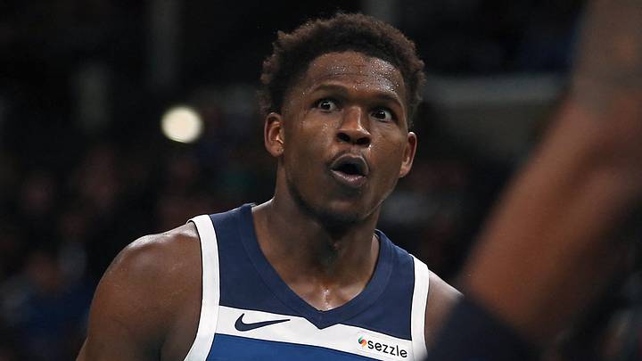 Jan 31, 2026; Memphis, Tennessee, USA; Minnesota Timberwolves guard Anthony Edwards (5) reacts during the third quarter against the Memphis Grizzlies at FedExForum. Mandatory Credit: Petre Thomas-Imagn Images