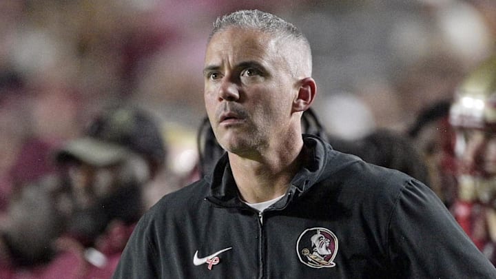Oct 5, 2024; Tallahassee, Florida, USA; Florida State Seminoles head coach Mike Norvell during the second half against the Clemson Tigers at Doak S. Campbell Stadium. Mandatory Credit: Melina Myers-Imagn Images