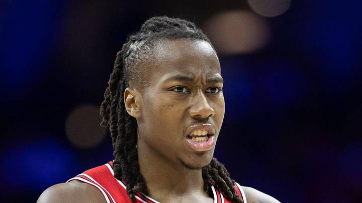 Jan 2, 2024; Philadelphia, Pennsylvania, USA; Chicago Bulls guard Ayo Dosunmu (12): Bill Streicher-Imagn Images