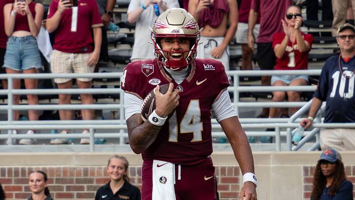 Florida State quarterback Ashton Daniels makes history with five rushing touchdowns in a 38-7 victory against the Virginia Cavaliers. Florida State quarterback Ashton Daniels makes history with five rushing touchdowns in a 38-7 victory against the Virginia Cavaliers.