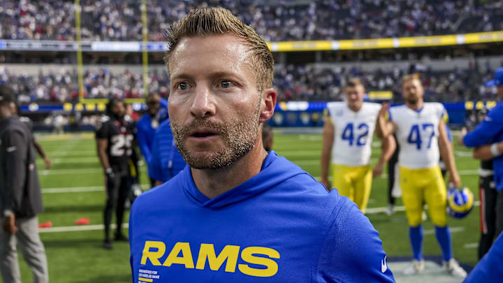 Sep 7, 2025; Inglewood, California, USA; Los Angeles Rams coach Sean McVay after winning the game against Houston Texans at SoFi Stadium. Mandatory Credit: Kirby Lee-Imagn Images Sep 7, 2025; Inglewood, California, USA; Los Angeles Rams coach Sean McVay after winning the game against Houston Texans at SoFi Stadium. Mandatory Credit: Kirby Lee-Imagn Images