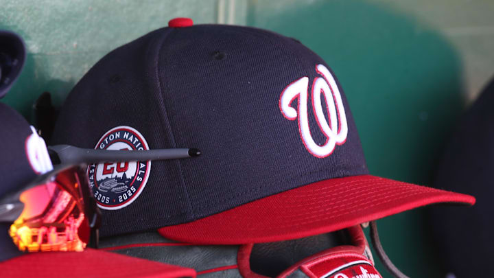Apr 17, 2025; Pittsburgh, Pennsylvania, USA; Washington Nationals hats and gloves in the dugout against the Pittsburgh Pirates during the sixth inning at PNC Park. Apr 17, 2025; Pittsburgh, Pennsylvania, USA; Washington Nationals hats and gloves in the dugout against the Pittsburgh Pirates during the sixth inning at PNC Park.