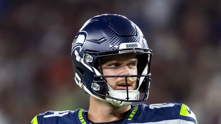 Seattle Seahawks quarterback Sam Darnold reacts against the Arizona Cardinals. Seattle Seahawks quarterback Sam Darnold reacts against the Arizona Cardinals.